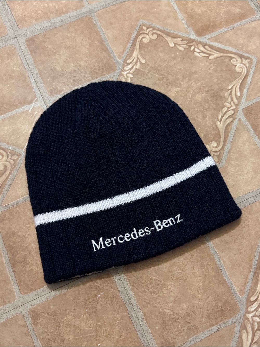 Reversible Mercedes-Benz Knit Beanie Hat – Black & White Logo